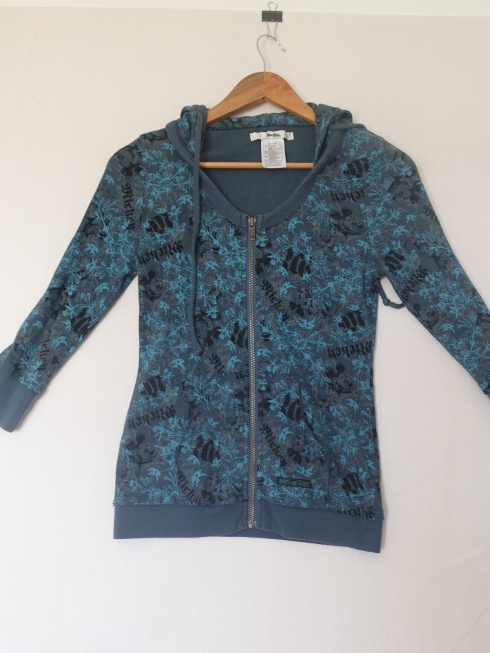 Disneyland Resort Hoodie S Blue Mickey Mouse Waffle Knit Zip Up Jacket